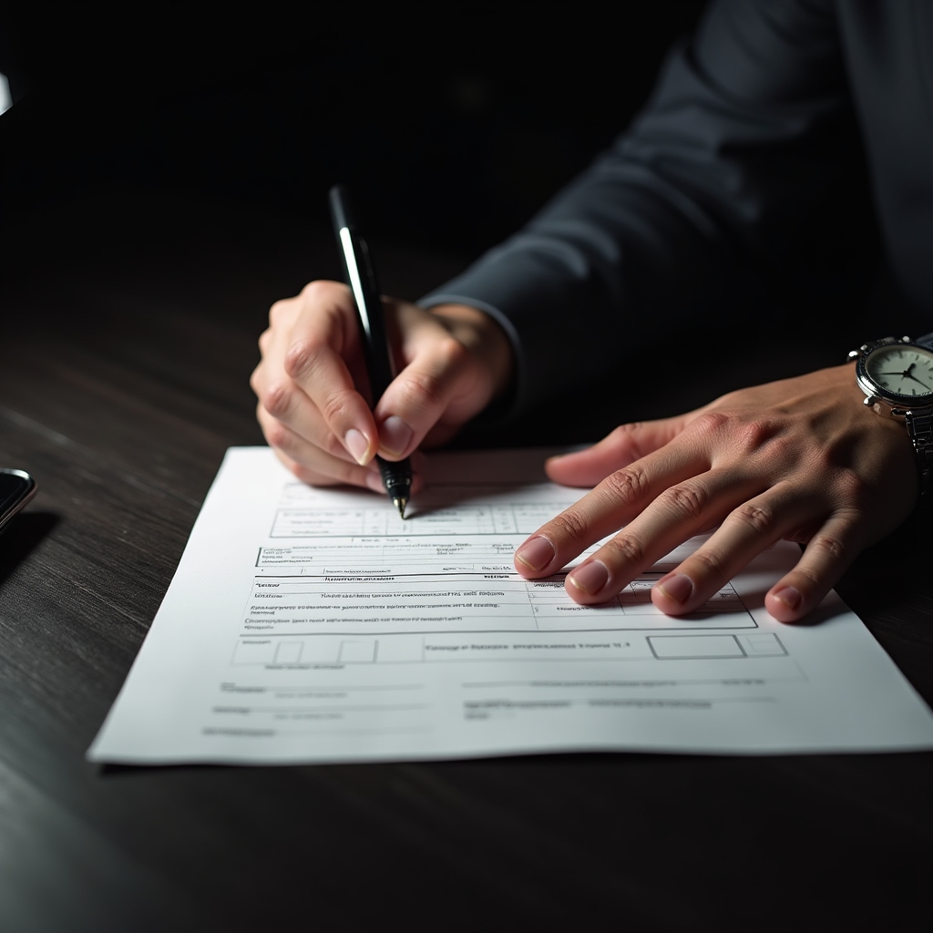 Person writing a fund use plan for microcredit application