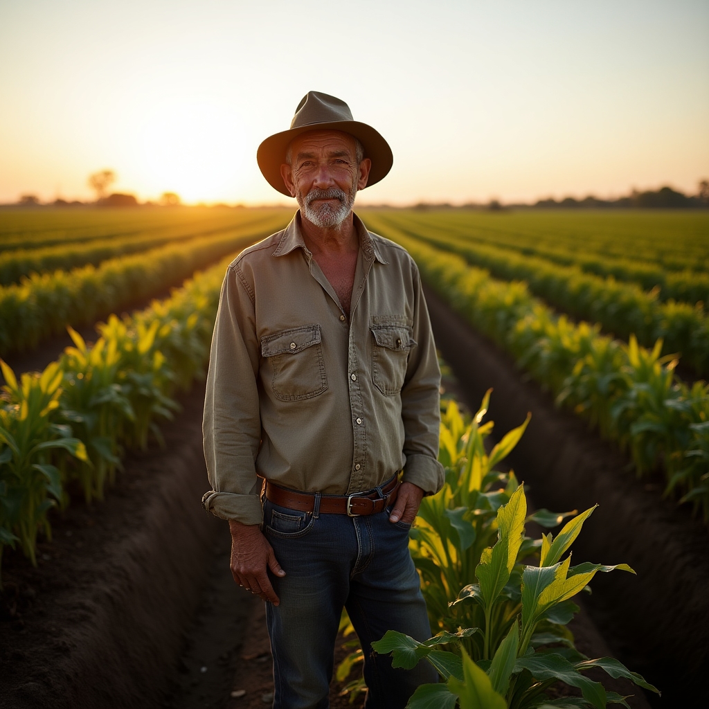Small agricultural producer in Paraguay with crops in background